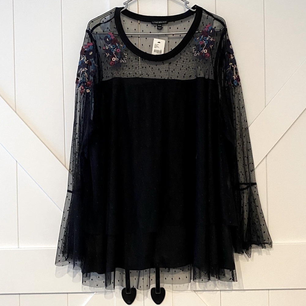 lane bryant black sheer sleeved shirt